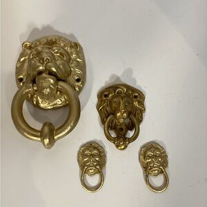Gold Lion Head Door Knocker Set